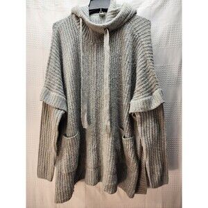 Roan + Ryan Sweater Oversized Women Gray Hoodie Size Lrg Bat Wings Pullover Knit